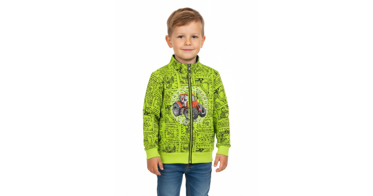 Chlapecká mikina s traktorem | Bavlněná, zip, komiksový vzor