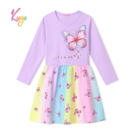 Dívčí šaty s dlouhým rukávem – duhové barvy s motýlky 🦋