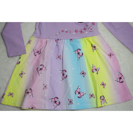 Dívčí šaty s dlouhým rukávem – duhové barvy s motýlky 🦋