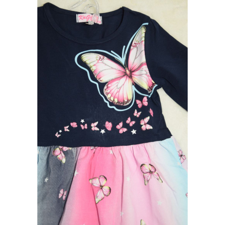 Dívčí šaty s dlouhým rukávem – duhové barvy s motýlky 🦋