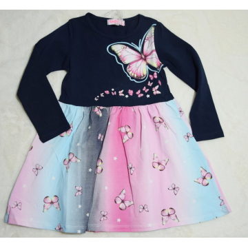 Dívčí šaty s dlouhým rukávem – duhové barvy s motýlky 🦋