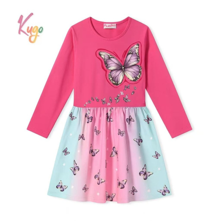 Dívčí šaty s dlouhým rukávem – duhové barvy s motýlky 🦋