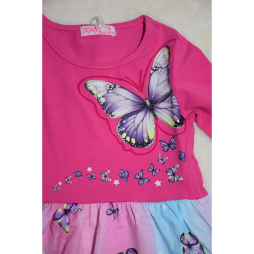 Dívčí šaty s dlouhým rukávem – duhové barvy s motýlky 🦋