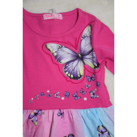 Dívčí šaty s dlouhým rukávem – duhové barvy s motýlky 🦋