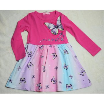 Dívčí šaty s dlouhým rukávem – duhové barvy s motýlky 🦋