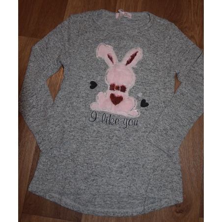 Triko tunika svetřík zajíček s flitry - šedá