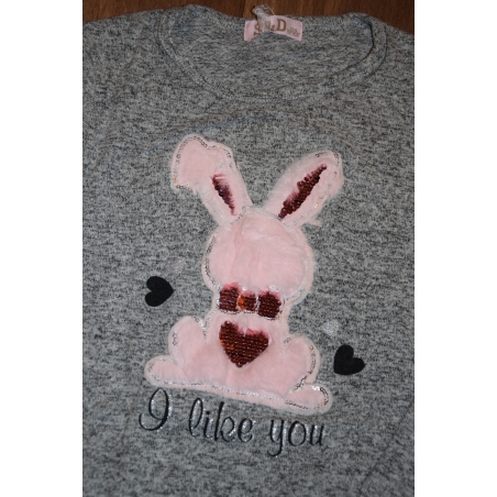 Triko tunika svetřík zajíček s flitry - šedá