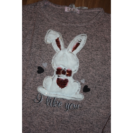 Triko tunika svetřík zajíček s flitry - růžová