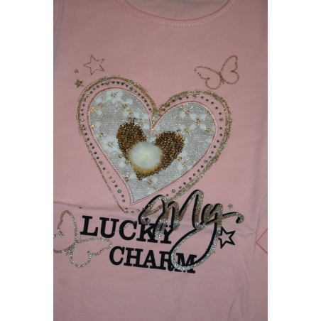 Dívčí triko srdíčko s aplikací Kugo dl. rukáv / lososová