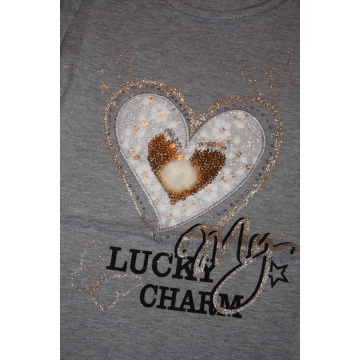 Dívčí tričko srdíčko Kugo dlouhý rukáv  šedá