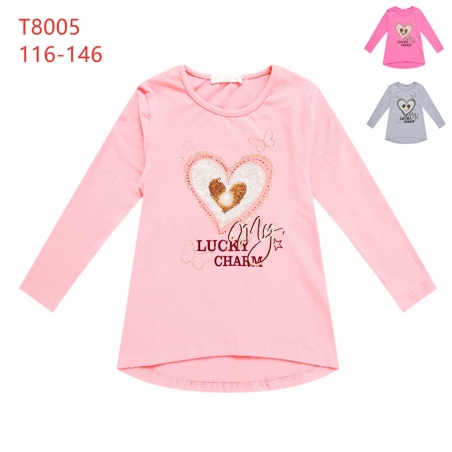 Dívčí tričko srdíčko Kugo dlouhý rukáv  šedá