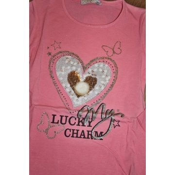 Dívčí tričko srdíčko Kugo dlouhý rukáv  růžová