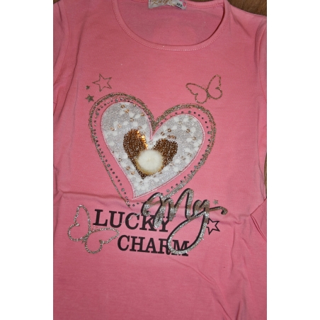 Dívčí tričko srdíčko Kugo dlouhý rukáv  růžová