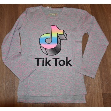 Dívčí tričko dlouhý rukáv nota TIK TOK Kugo - šedá
