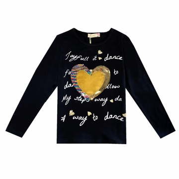 Dívčí tričko dlouhý rukáv srdíčko s flitry Kugo tm.modrá