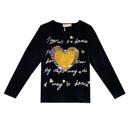 Dívčí tričko dlouhý rukáv srdíčko s flitry Kugo tm.modrá