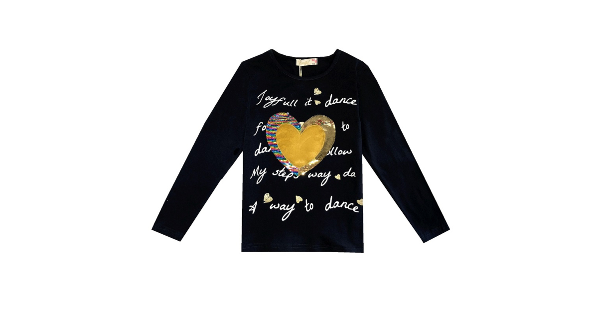 Dívčí tričko dlouhý rukáv srdíčko s flitry Kugo tm.modrá