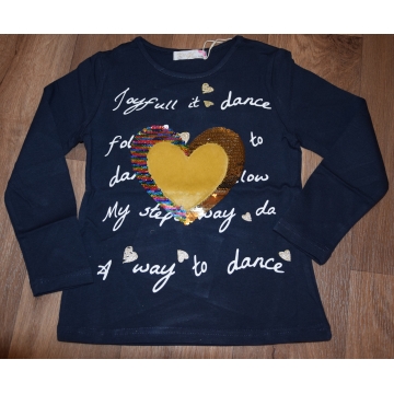 Dívčí tričko dlouhý rukáv srdíčko s flitry Kugo tm.modrá