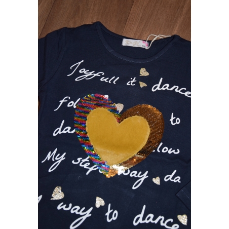 Dívčí tričko dlouhý rukáv srdíčko s flitry Kugo tm.modrá