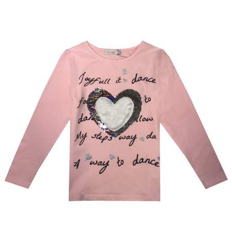 Dívčí tričko dlouhý rukáv srdíčko s flitry Kugo -lososová