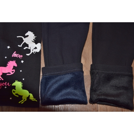 Dívčí zateplené zimní legíny s kožíškem a koníkem