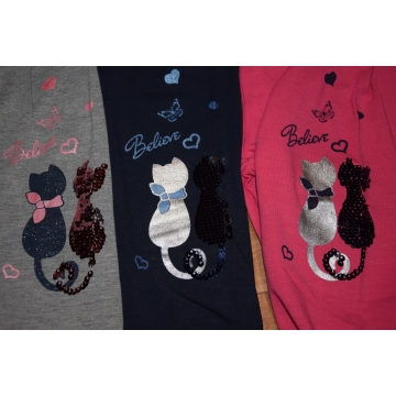 Dívčí legíny s kočičkou z flitrů | Bavlněné, s jemným chloupkem