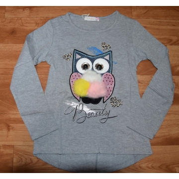 Dívčí tričko dlouhý rukáv SOVA 3D   šedá