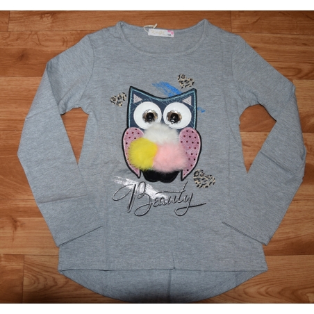 Dívčí tričko dlouhý rukáv SOVA 3D   šedá