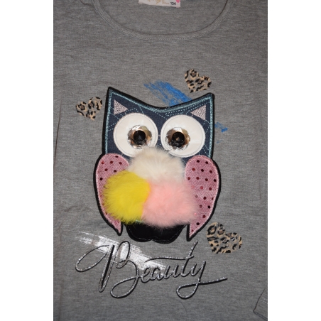 Dívčí tričko dlouhý rukáv SOVA 3D   šedá