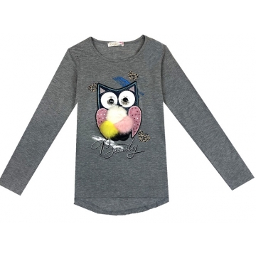 Dívčí tričko dlouhý rukáv SOVA 3D   šedá