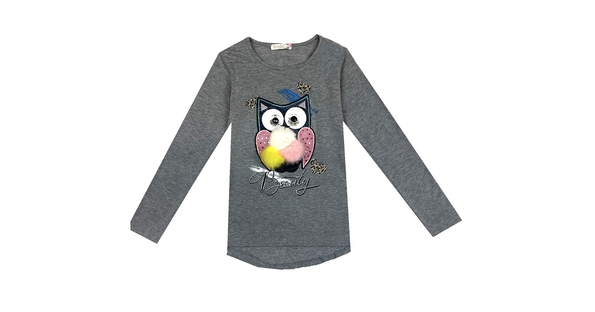 Dívčí tričko dlouhý rukáv SOVA 3D   šedá