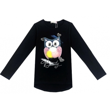Dívčí tričko dlouhý rukáv SOVA 3D  černá