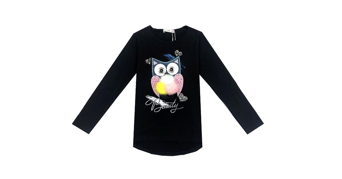 Dívčí tričko dlouhý rukáv SOVA 3D  černá