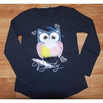 Dívčí tričko dlouhý rukáv SOVA 3D  černá