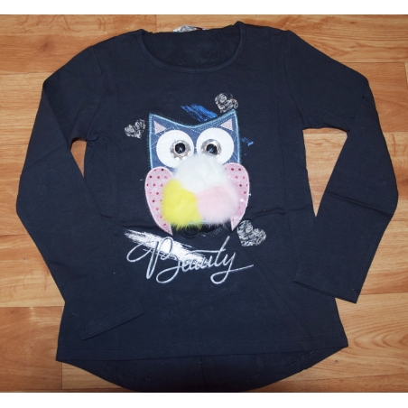 Dívčí tričko dlouhý rukáv SOVA 3D  černá