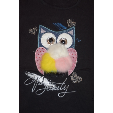 Dívčí tričko dlouhý rukáv SOVA 3D  černá