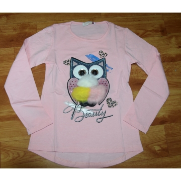 Dívčí tričko dlouhý rukáv SOVA 3D růžová