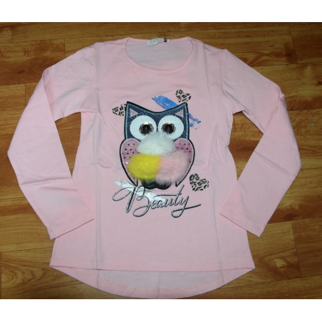 Dívčí tričko dlouhý rukáv SOVA 3D růžová