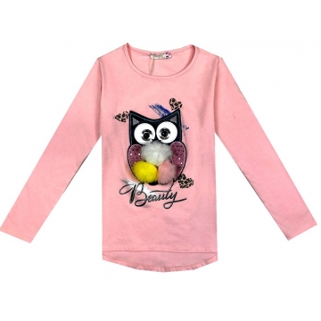 Dívčí tričko dlouhý rukáv SOVA 3D růžová