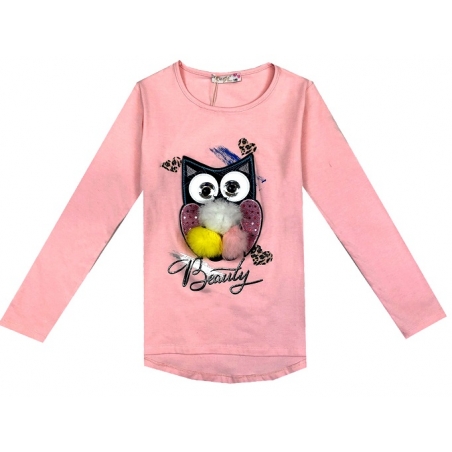 Dívčí tričko dlouhý rukáv SOVA 3D růžová