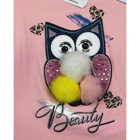 Dívčí tričko dlouhý rukáv SOVA 3D růžová