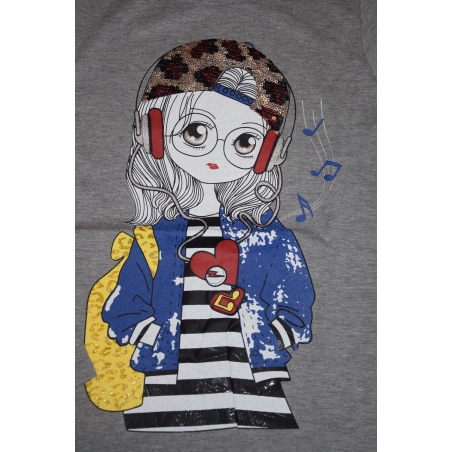 Dívčí tričko dlouhý rukáv holka flitry  - černá