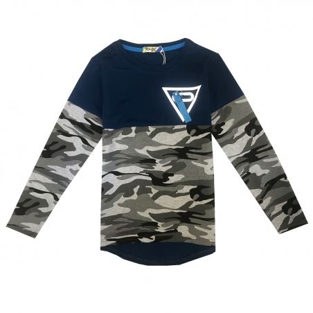 Chlapecké triko dlouhý rukáv maskáč  petrolejová