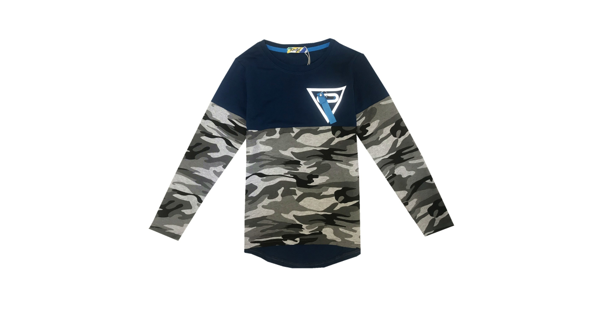 Chlapecké triko dlouhý rukáv maskáč  petrolejová