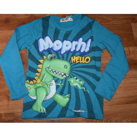 Chlapecké tričko dlouhý rukáv dinosaurus - tyrkysová