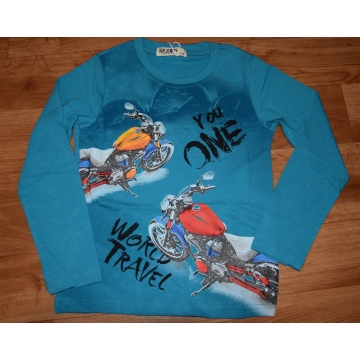 Chlapecké tričko dlouhý rukáv motorka tyrkysová