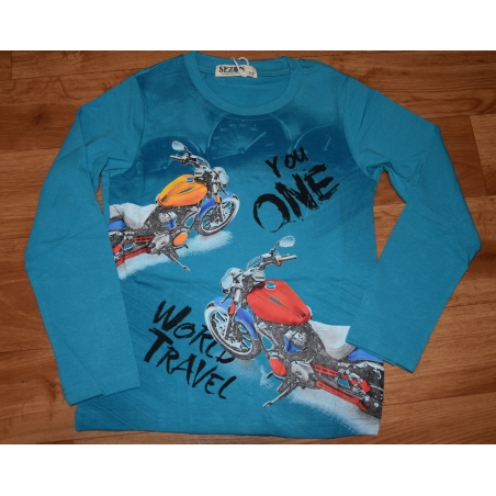 Chlapecké tričko dlouhý rukáv motorka tyrkysová