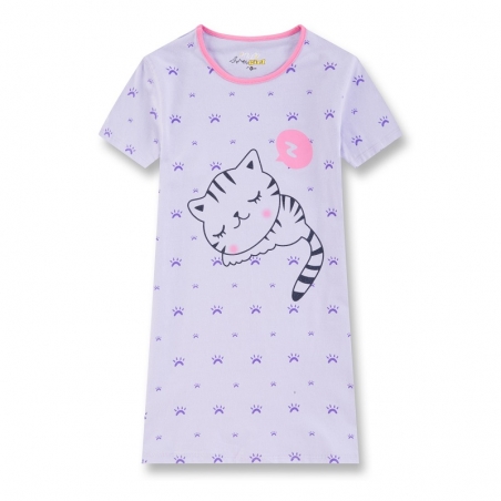 Dívčí noční košilka s kočičkou | 100% bavlna | Pohodlí pro sladké sny