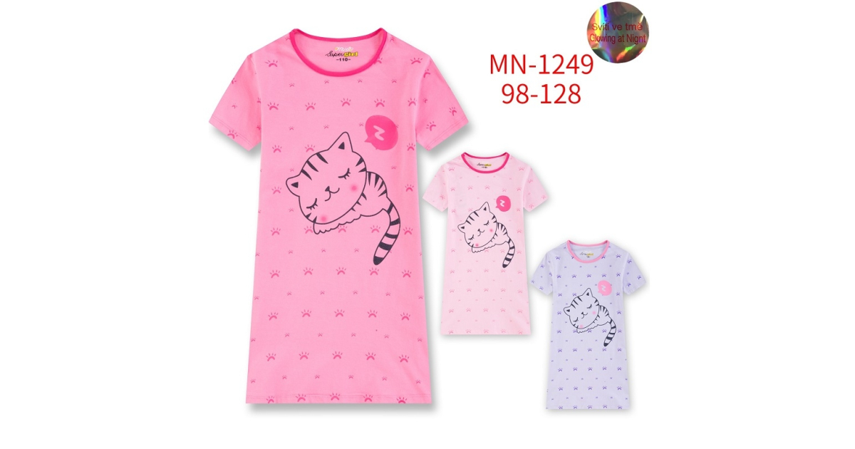 Dívčí noční košilka s kočičkou | 100% bavlna | Pohodlí pro sladké sny