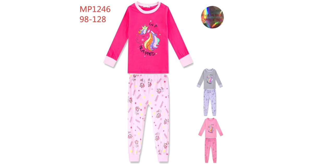 Dívčí pyžamo s jednorožcem | Svítí ve tmě | 100% bavlna